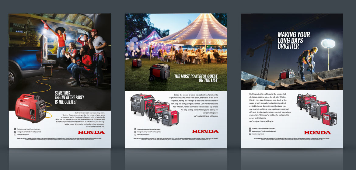 Los Angeles advertising graphic design for Honda Power Equipment print ad campaign.
