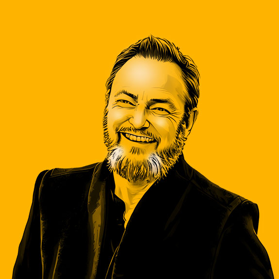 Illustrated portrait of Max Parker smiling, wearing a jacket and collared shirt.