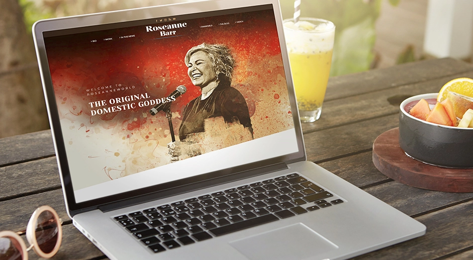 A contemporary website design for Roseanne Barr, highlighting dynamic elements and a clear, organized structure.