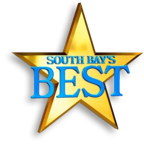 Gold star with blue text reading "South Bay's Best" – award won by Dogs of Design for Best Website Developer