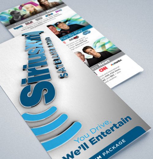 A vibrant brochure showcasing SiriusXM radio station, featuring colorful graphics and engaging content about its programs