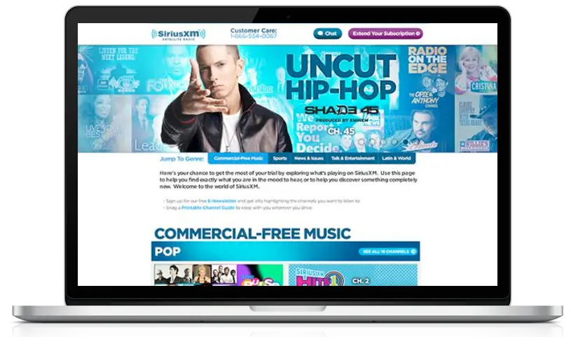 Stylish uncut hip hop website design with eye-catching elements, created by Dogs of Design for SiriusXM Radio's online presence