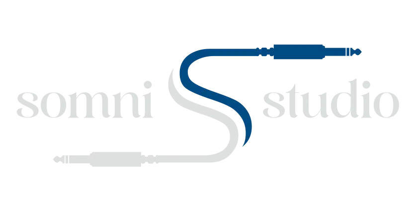 Somni Studios logo design using a digital circuit-style S shape with red connector dots.